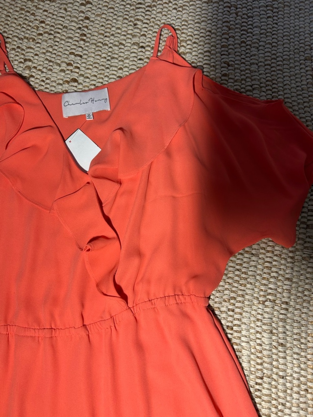 Coral Ruffle V-Neck Mini Dress - Picture 7 of 11